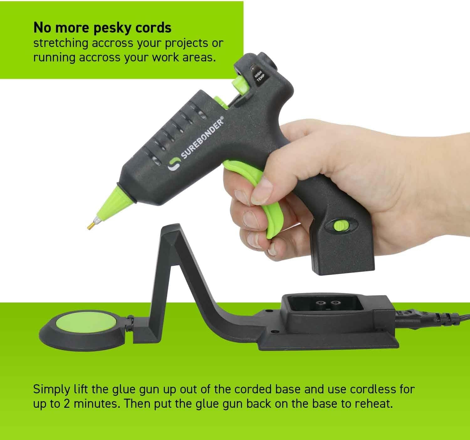 Cordless/Corded High-Temperature Mini Hot Glue Gun with Fine Tip for Detailed Crafting and DIY Projects, 20 Watts (CL-195F)