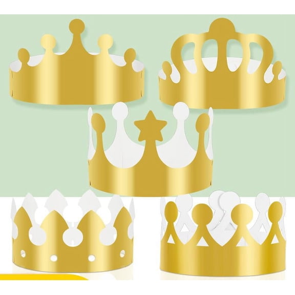 20Pcs Gold Paper Crowns, Adjustable 5 Styles King Crown Party Decorations Hats, for Coronation, Party and Birthday Celebration, Fits Kids and Adults
