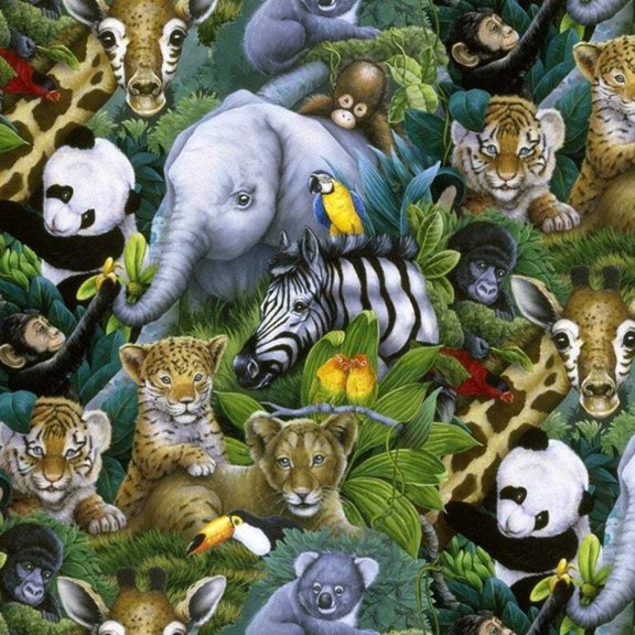 Handmade Valance, Curtain Panel, or Pillow Cover Jungle Animals