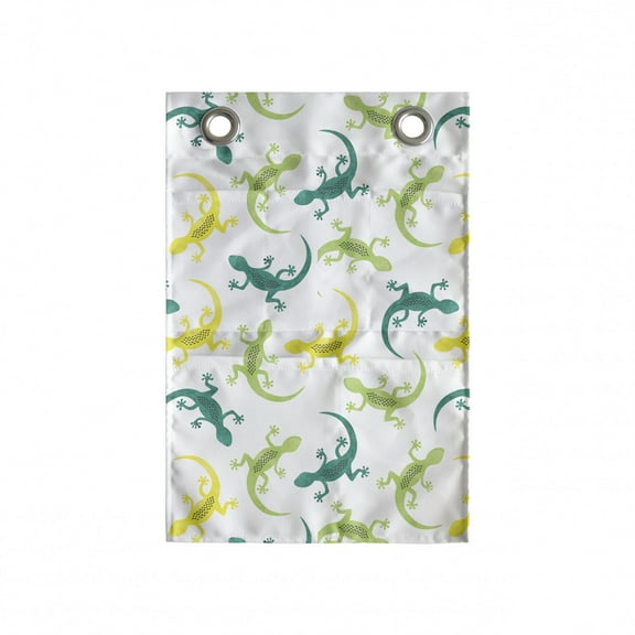 Salamander Hanging Pocket Organizer, Colorful and Fun Composition of Reptiles, Printed Polyester Storage Bag with Pockets, 14" x 20", White Multicolor