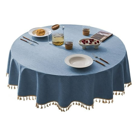 

Round Tablecloth Japanese Solid Color Cotton Linen Tablecloth Washable Dustproof Table Cover For Dining Living Hotel Catering Party Banquet Wedding Picnic-J-260cm