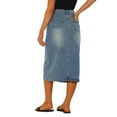 thumbnail image 3 of INSPIRE CHIC Midi Denim Skirt for Women’s High Waist Slit Front with Pockets Jean Skirts, 3 of 5