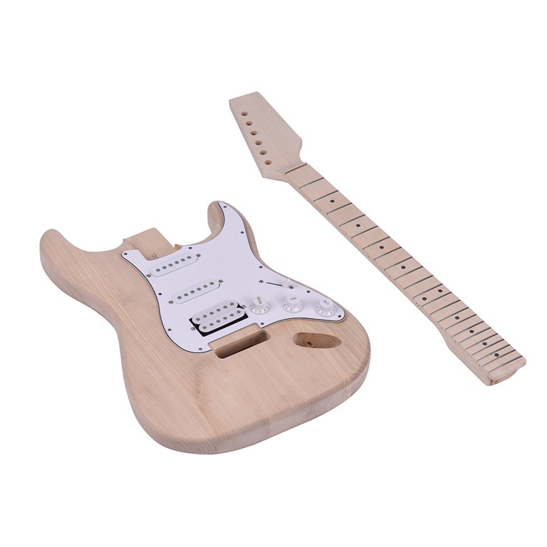 Muslady ST Style Unfinished DIY Electric Guitar Kit Basswood Body Maple  Neck Maple Fingerboard