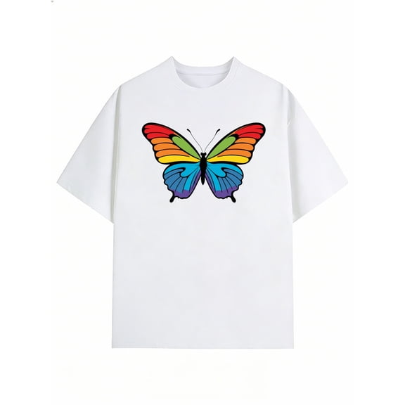 Greenink Rainbow Butterfly Oversized Tee Mens graphic t shirts white top Graphic Tees Ideal for fishing trips Stylish Unisex Shirt Graphic Tee tshirts