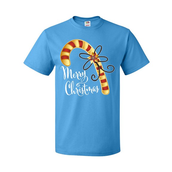 Inktastic Merry Christmas Red and Gold Candy Cane T-Shirt