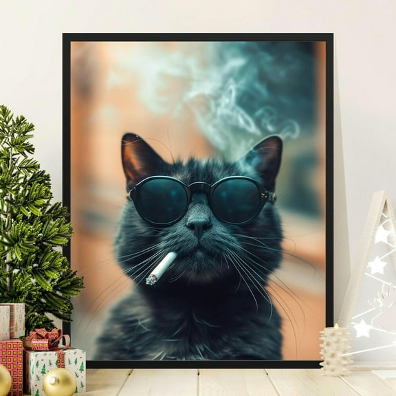 Cool Cat Smoking Cigarette Poster, Funny Cat Wall Art for Home Decor, Unique Gift for Cat Lovers, Animal Print Decor for Living Room, 8x12
