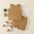 thumbnail image 4 of GYRATEDREAM Infant Baby Summer Outfits Toddler Boys Girls Sleeveless Color Matching Letter Print Tank Top + Elastic Waistband Drawstring Shorts with Pockets 2 Piece Sets for 0 Month-3 Years, 4 of 8