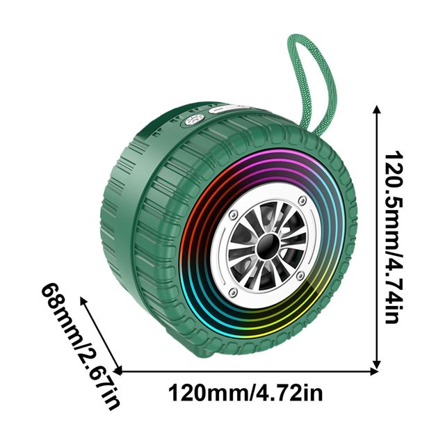 Herunwer Portable Wireless Bluetooth Speaker with Vibrant LED Lights, Mini Tire Design for Enhanced Bass