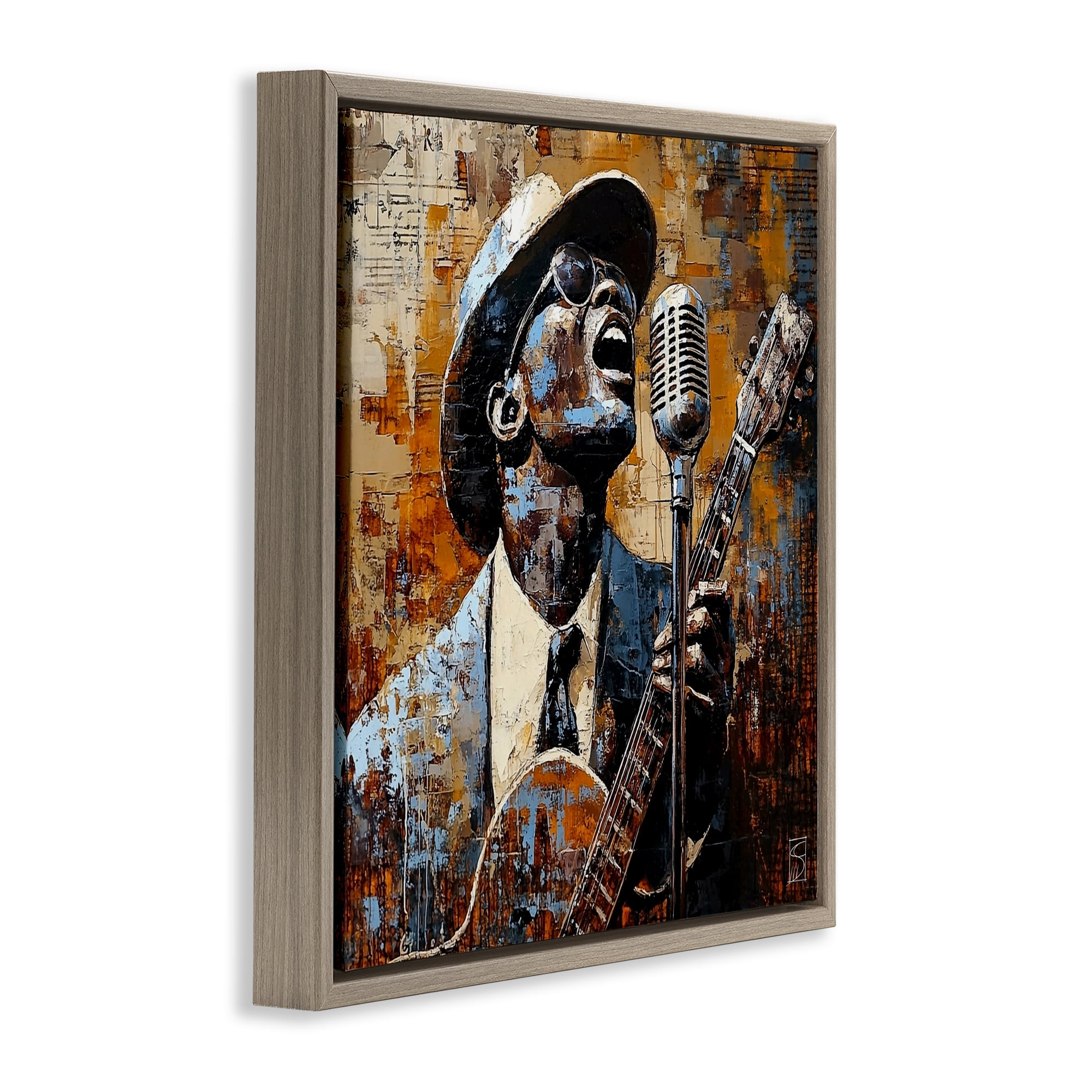 Stupell Industries Passionate Blues Singer Brown Framed Floater Canvas Wall Art, design by Sara Culpepper