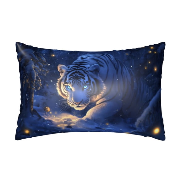 Silk Pillow Case for Hair And Skin Queen - Snowy White Tiger Prowling Cooling Sleep Throw Pillow Covers Standard Size 20x30in, comfort Satin Pillowcase with Zipper for Women Men
