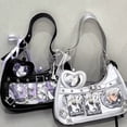 thumbnail image 4 of Streetwear Style PU Hobo Ita Bag for Women, Heart Decor, Clear Mesh Window, Small Capacity, Adjustable Strap, Shoulder Crossbody Bag for Anime Pin Display Daily Use (10.6"x2.4"x3.1", 0.66lb), 4 of 7