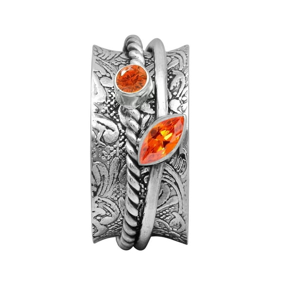 6X3MM Marquise Orange Cz 925 Silver Fidget Meditation Spinner Unisex Ring