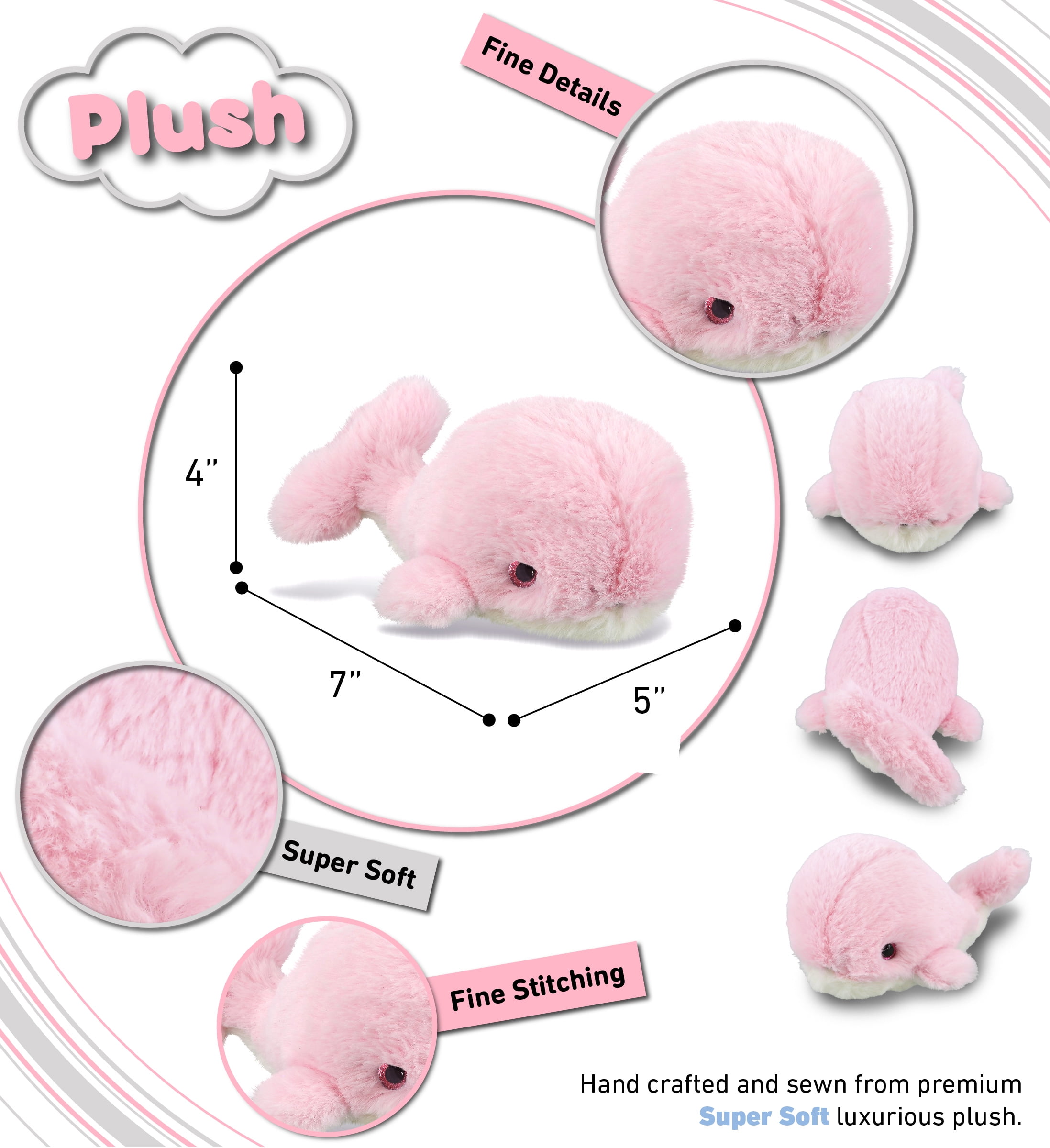 DolliBu Plush Whale Stuffed Animal Soft Huggable Pink Whale Adorable Playtime Whale Plush Toy Cute Ocean Life Cuddle Gifts Super Soft Plush Doll Animal Toy for Kids and Adults 7Inches Walmart