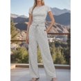 thumbnail image 4 of Weardear Women's 2 Piece Outfits Lounge Sets Ruched Short Sleeve Tops and High Waisted Wide Leg Pants Tracksuit Sets, 4 of 5