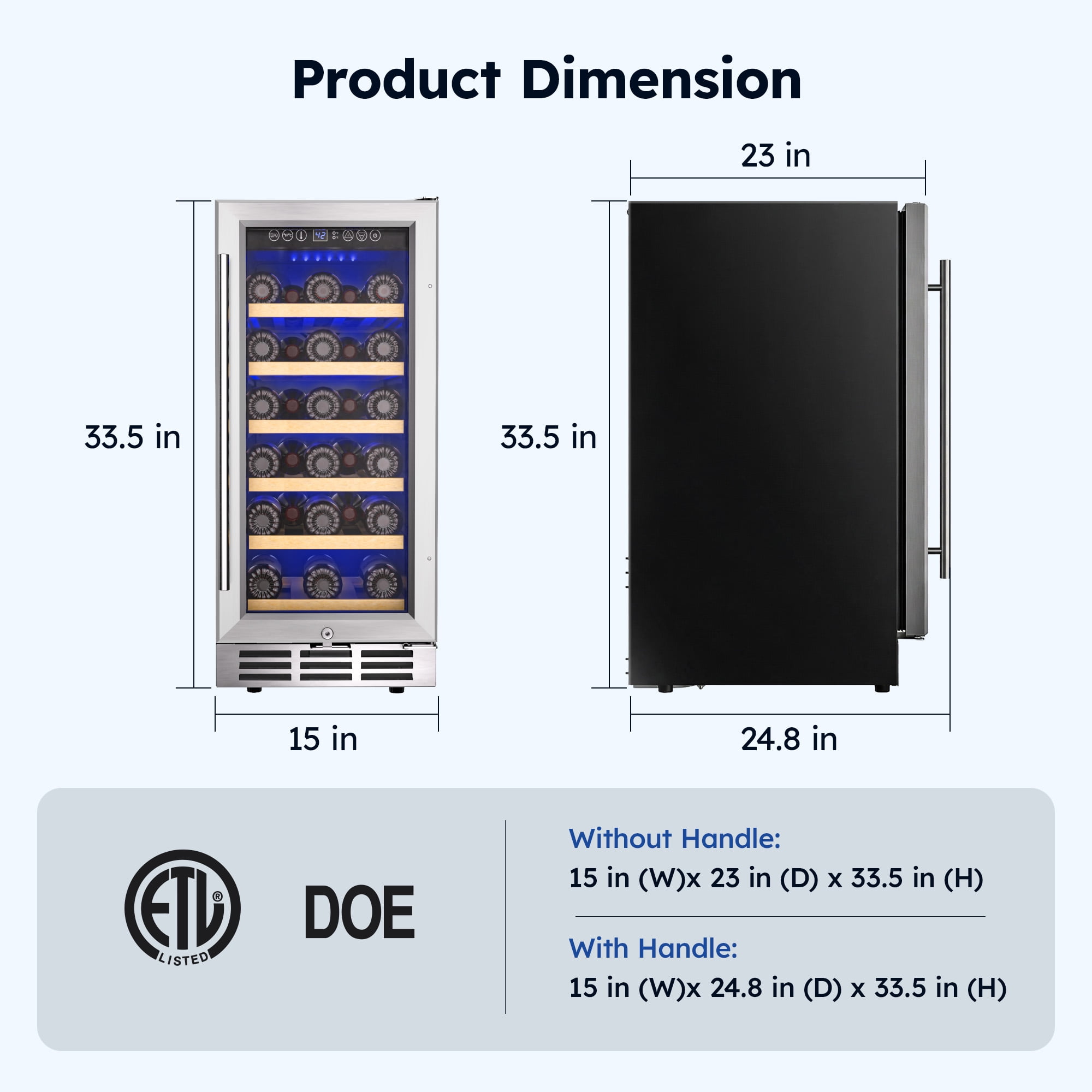 Simzlife 15 Inch Under-counter Refrigerators, Single Zone Wine Fridge, Wine Refrigerator Digital Temperature Control, Freestanding Wine Chiller with Removable Shelves