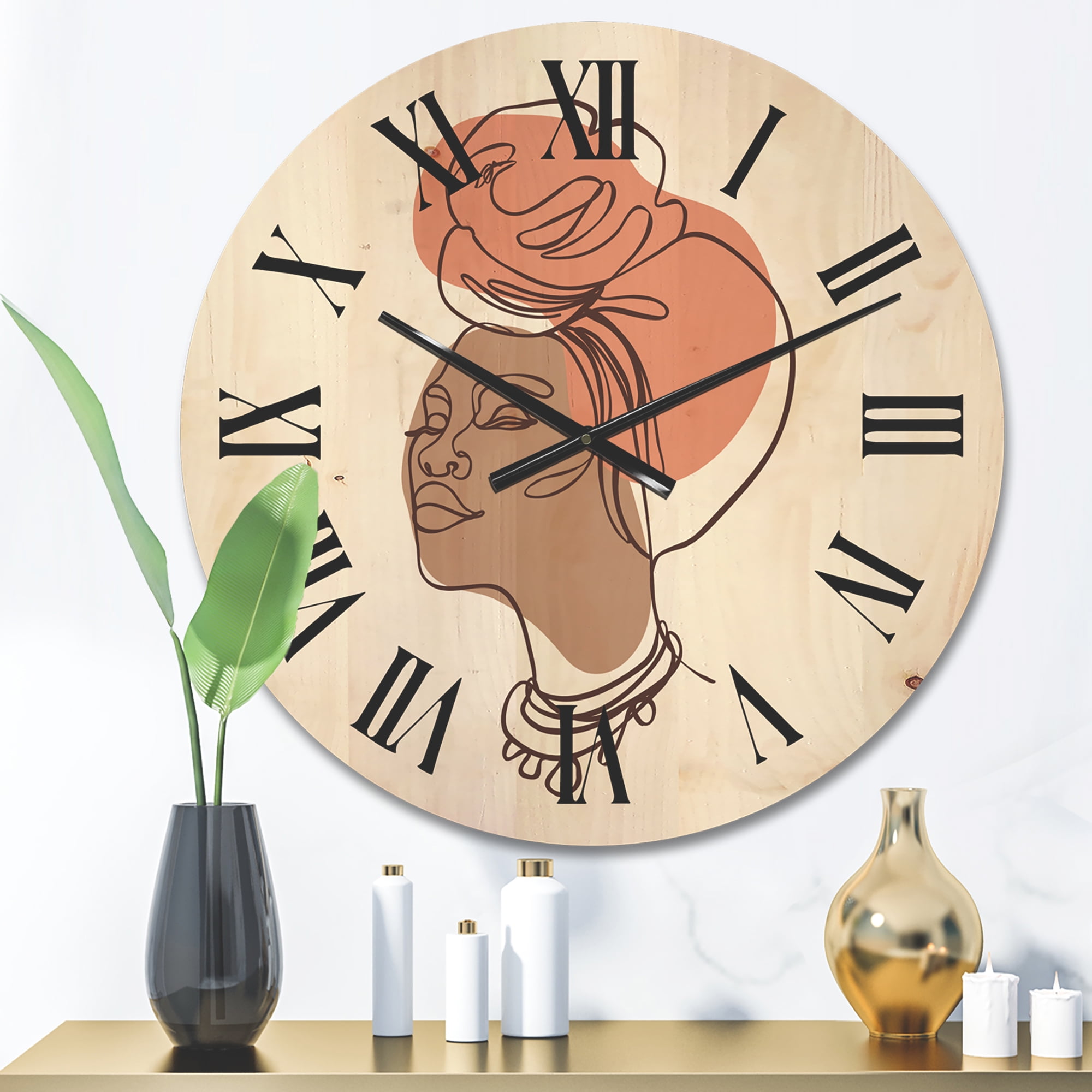 Designart 'One Line Portrait of Afro American Woman IV' Modern Wood Wall Clock