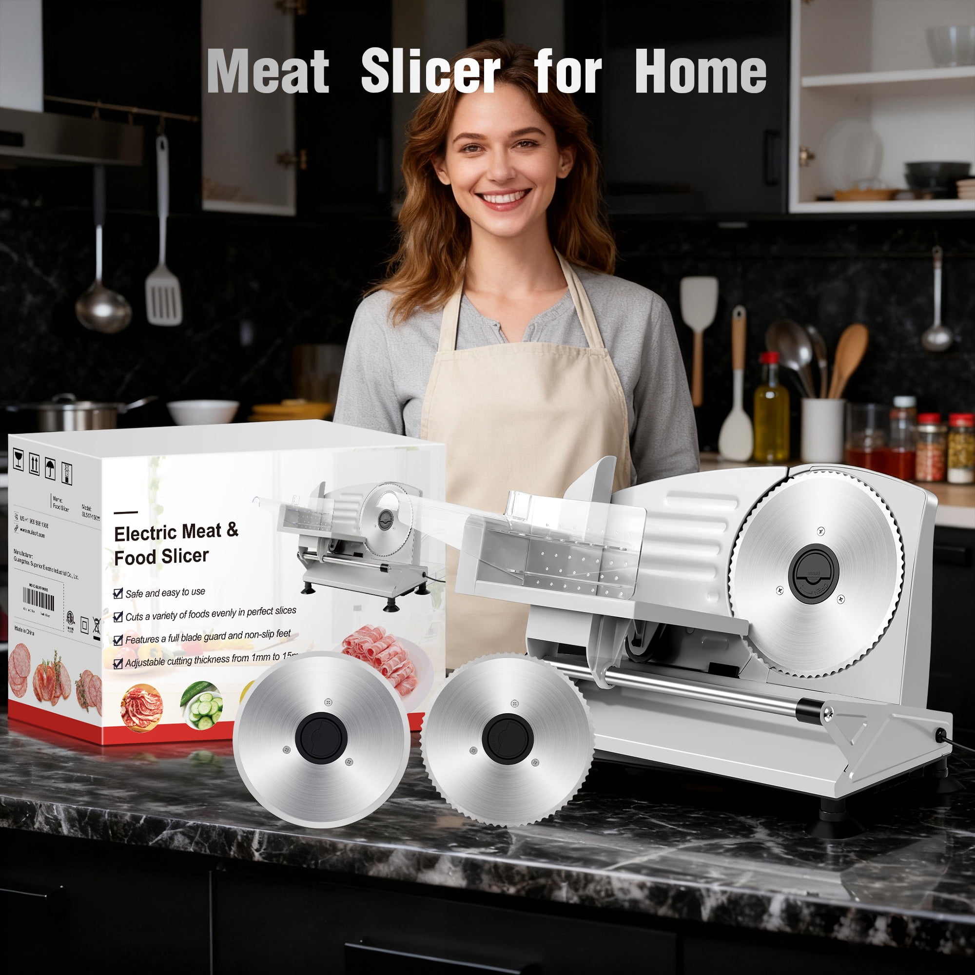 Electric Meat Slicer 150W, Food Slicer with 2 Removable Stainless