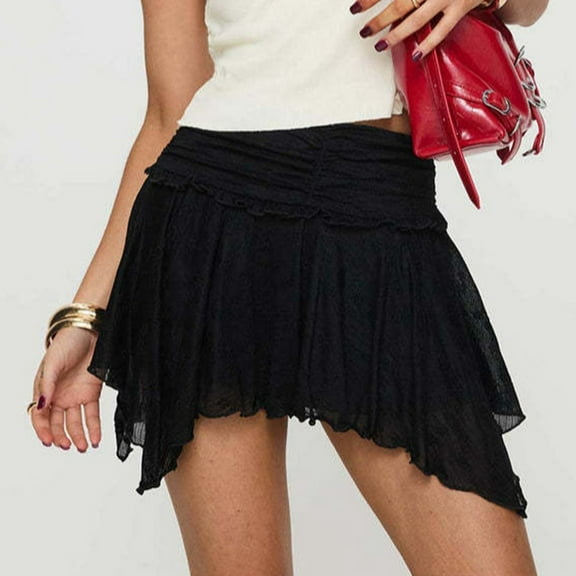 TIANZEN Women's Lace Mini Skirt Ruffled Skirt Low Waist Tiered Pleated Flowy Skirt Girls Tennis Skirt Summer Skirts Laye Skirt