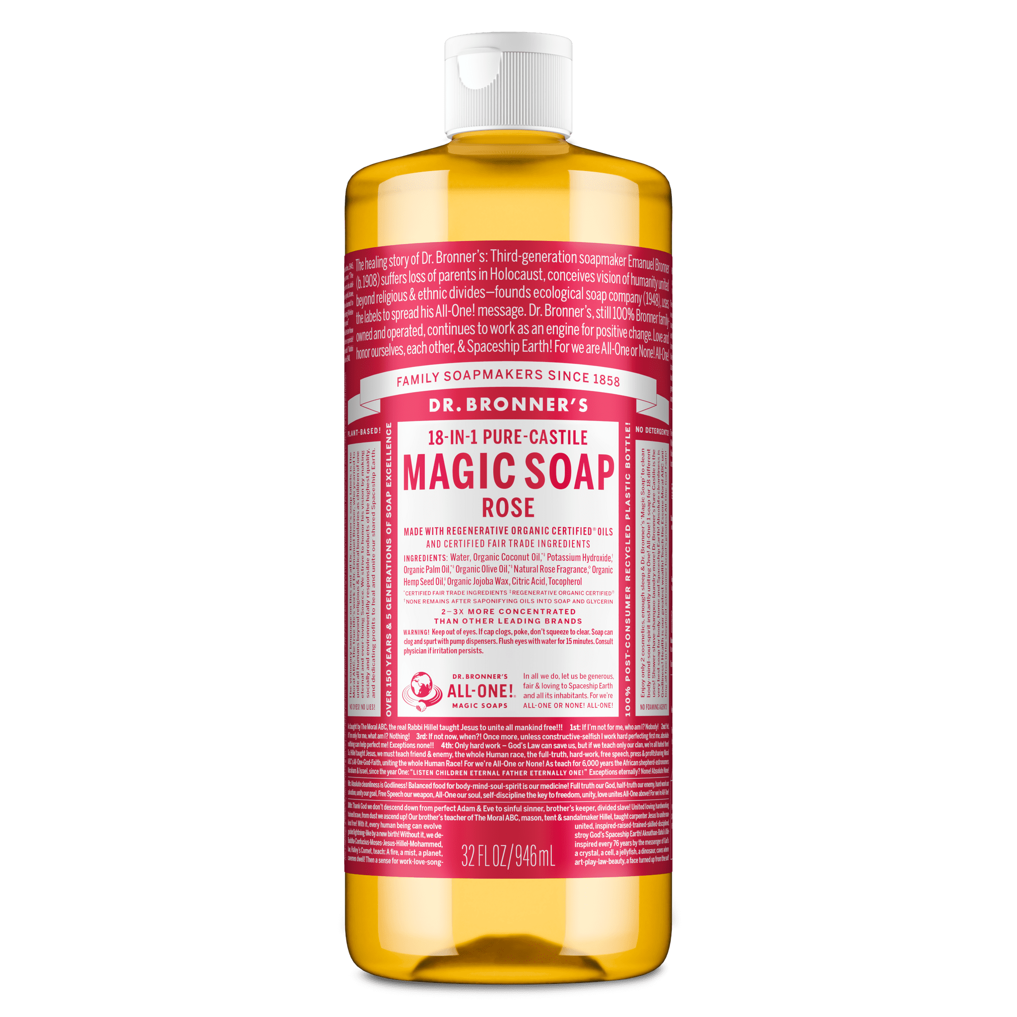 Dr.Bronner's Magic Soap, Rose, Pure-Castile Body Wash Liquid Soap, 32 fl oz