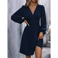 thumbnail image 4 of Women'S Elegant Dress V Neck Long Sleeve High Waist Swing Prom Cocktail Short Dresses Navy Blue M, 4 of 9