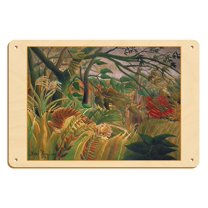 Tiger in a Tropical Storm (Surprised) - From an Original Color Painting by Henri Rousseau c.1891 - 8 x 12 inch Vintage Wood Art Sign