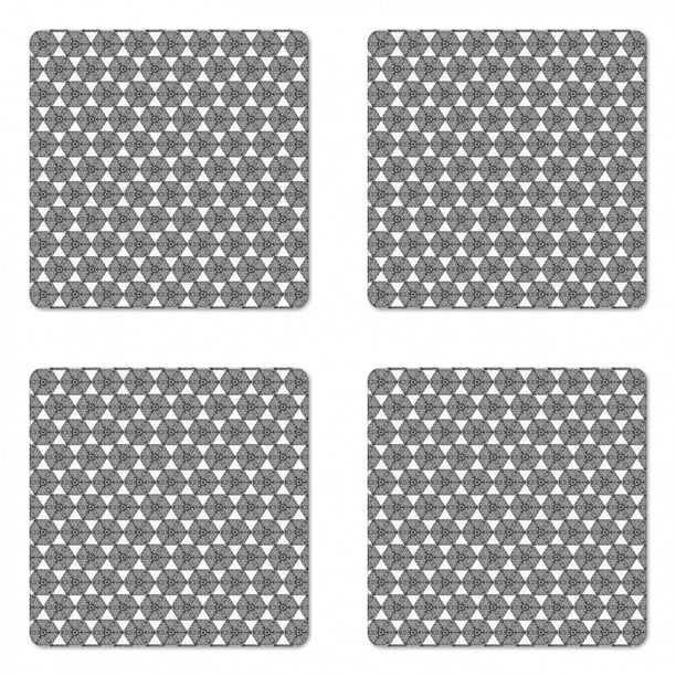 Black and White Coaster Set of 4, Triangles and Hexagons with Scribbles