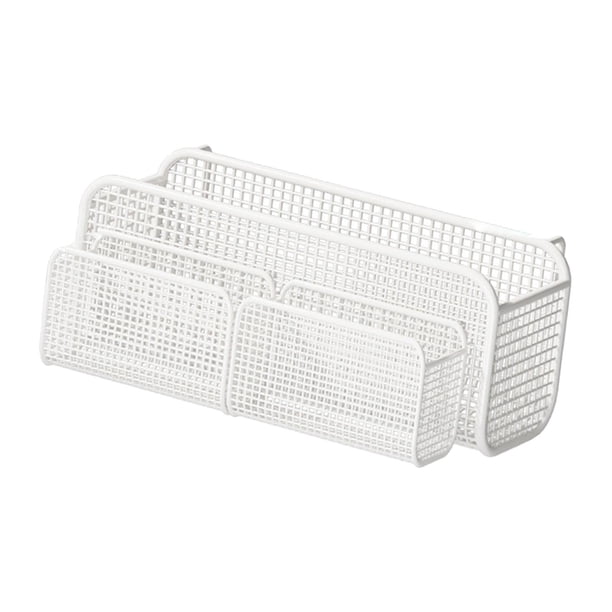 Cesta de metal para colgar, soporte para teléfono, mesita de noche, oficina, dormitorio, resistente Blanco L con cesta