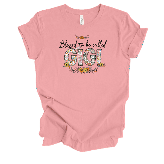 Womens Blessed To Be Floral Whimsical Mother's Day Ladies Pink Short Sleeve T-Shirt-Gigi-3X-Large