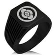 thumbnail image 1 of Stainless Steel Takigawa Samurai Crest Needle Stripe Pattern Biker Style Polished Ring, 1 of 1