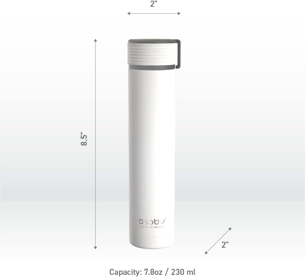 Asobu Skinny Mini Fashon Forward Double Walled Stainless Steel Insulated Water Bottle Bpa Free 7.8 oz (White)