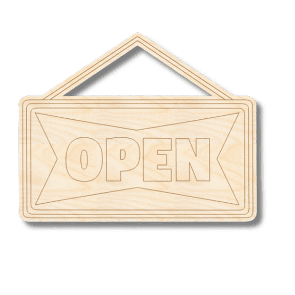 Unfinished Wood Etched Open Sign Shape 6" / 1/8"