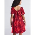 thumbnail image 3 of Time and Tru Women's and Women's Plus Tie Back Mini Dress with Puff Sleeves, Sizes XS-4X, 3 of 4