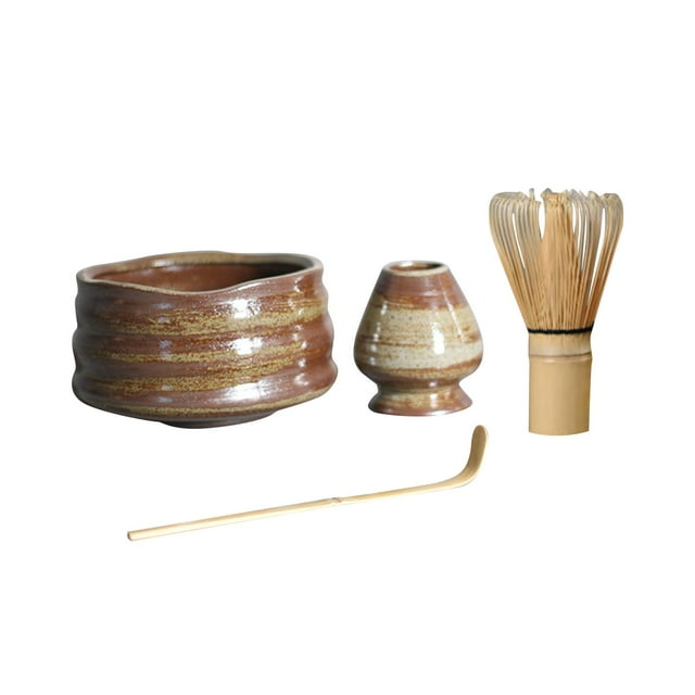 Juego de Matcha japonés con soporte para batidor de cerámica, kit para ceremonia de matcha para el comedor Marron oscuro