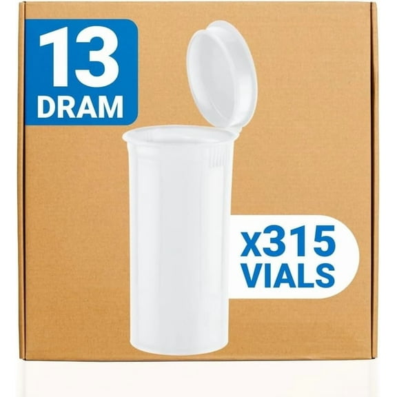 Loud Lock Pop Top Dram Bottles - White - 13 Dram - 315 Per Case - 2.75" Deep X 1.26" Wide - Packaging Supplies - Pill Vials - Rx Vial