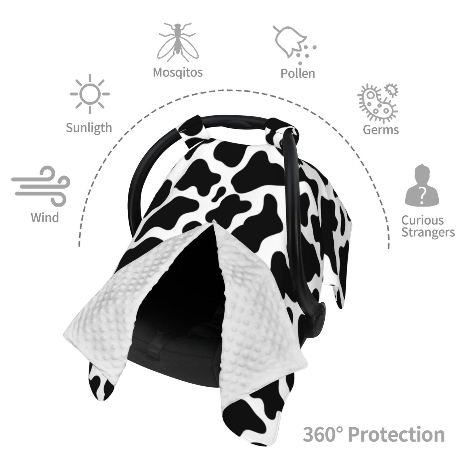 Car Seat Cover Baby - Cow Print Black White Breathable Infant Car Seat Cover for Baby Carseat, Lightweight Comfort Baby Essentials Must Haves Newborn Stuff for Girl Boy