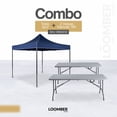 thumbnail image 1 of Paquete Toldo Plegable Azul 3x3 + 2 Mesas Plegables Blancas  180 cm Tipo Portafolio LOOMBER, 1 of 6