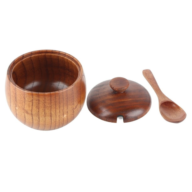 1 tarro de madera maciza para especias, condimento, azucarero con cuchara y tapa para herramientas de cocina