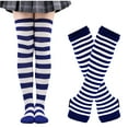 thumbnail image 2 of JMKQLZ Womens Knee High Socks and Long Knitted Arm Warmers Sets Striped Printed Fingerless Gloves and Stockings Suits, 2 of 3