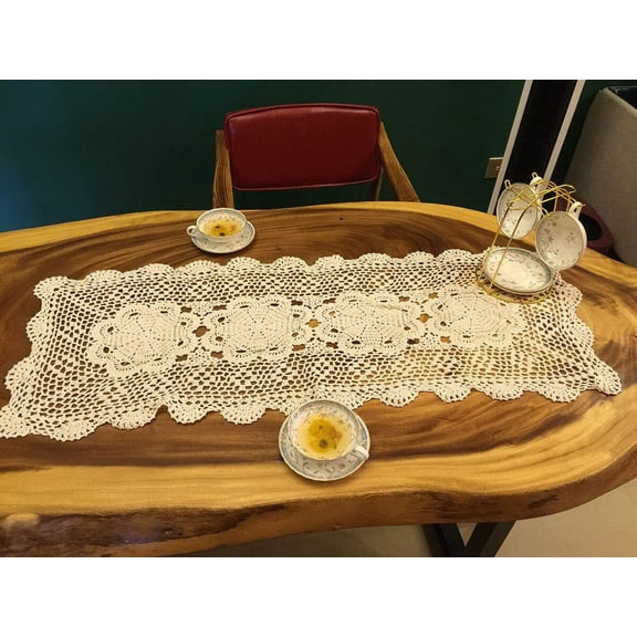White Handmade Crochet Cotton Table Runner Lace Doilies Doily Rectangle Dresser Scarves