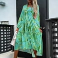 thumbnail image 2 of Moda mujer vendaje pliegue manga larga causal estampado floral vestido largo Fridja  yut4031, 2 of 8