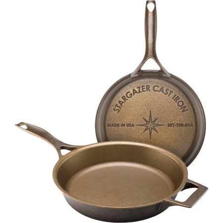 Stargazer 12-Inch Cast Iron Skillet | Made in USA, Seasoned, Even Heat Distribution, Easy to Clean, Smooth Nonstick Finish for Grilling, Frying, Sauteing, Searing, Baking
