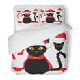 thumbnail image 1 of Juego de Ropa de Cama ABPHQTO 3 Piezas Gato Negro con Ojos Amarillos Gorro de Papá Noel Bufanda de lazo rojo Funda de edredón con 2 fundas de almohada, 1 of 1