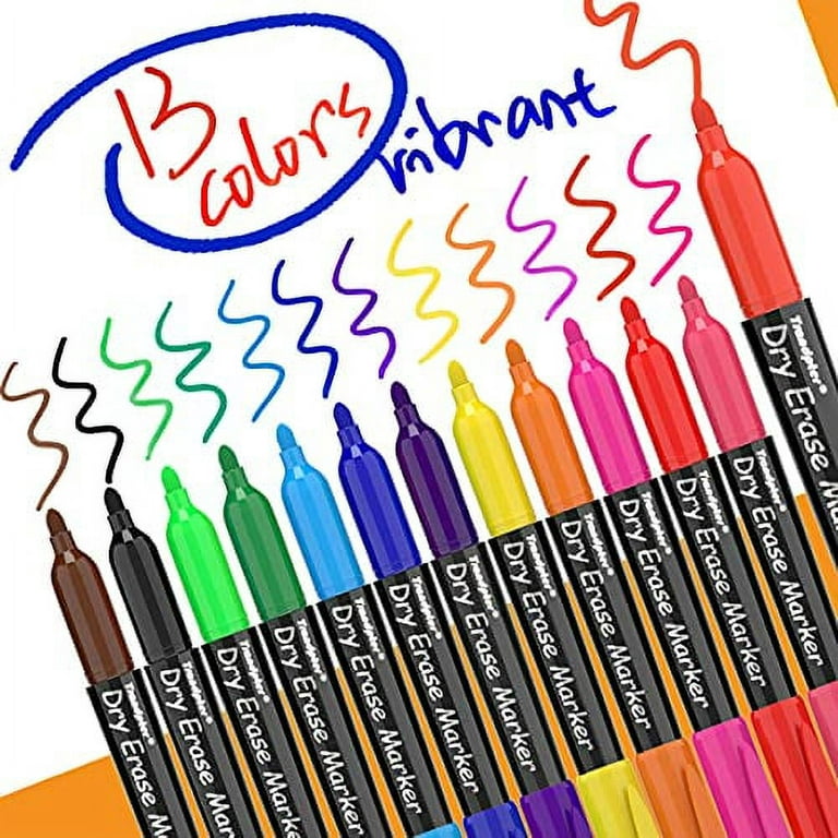 Fine Tip Dry Erase Markers,30 Pack,13 Assorted Colors,Trandpter Fine Point  Whiteboard Markers for Kids & Adults,Low Odor Thin Dry Erase Pens Bulk  Colorful,Office Supplies for School Office Home 
