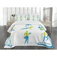 thumbnail image 3 of Ambesonne Fitness Quilted Bedspread Set 3 Pcs, Gym Activity Equipment, Queen Size, Apple Green Sky Blue, 3 of 5