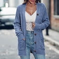 thumbnail image 4 of Womens Cable Knit Cardigan Sweaters Long Sleeve Open Front Fall Outwear Coat Button Down Knitwear Sweaters Ladies Cardigan ZA Blue,M, 4 of 7
