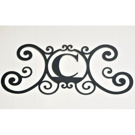 Family Metal Wall Art Scrolled Iron Metal Letter C Monogram Personalized Initial Wall Art Family Name Decor Plaque Decoration ()