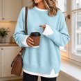 thumbnail image 3 of FAIWAD Crew Neck Layered Sweatshirt for Women Oversized Patchwork Long Sleeve Pullover Side Split Casual Sweatshirts, 3 of 7