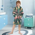 thumbnail image 5 of FORMRS Niños Bathrobe Unisex Hooded Robe Soft Plush Pajamas Sleepwear, Size 10-12T, Flamingo Leaves Pattern, 5 of 7