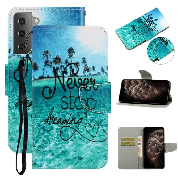 SaniMore for Samsung Galaxy S23 Plus 6.6" 2023 Wallet Case, Color Painting Pattern with Kickstand Card Slots Detachable Wrist Strap Girls Women PU Leather Case Magnetic Clasp, Sea