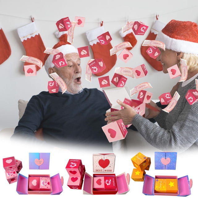 MORESEC under $5 3Pcs Surprise Gift Box, Merry Christmas Valentine's Day Surprise Box with Bouncing Mechanism, Romantic Proposal Birthday Celebration Gift, Red Envelope Box for Ring Necklace Bracelet